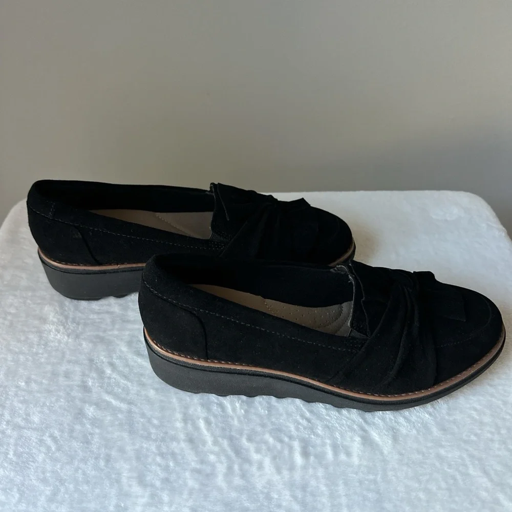Clarks Black Velvet Loafers - Picture 5 of 7